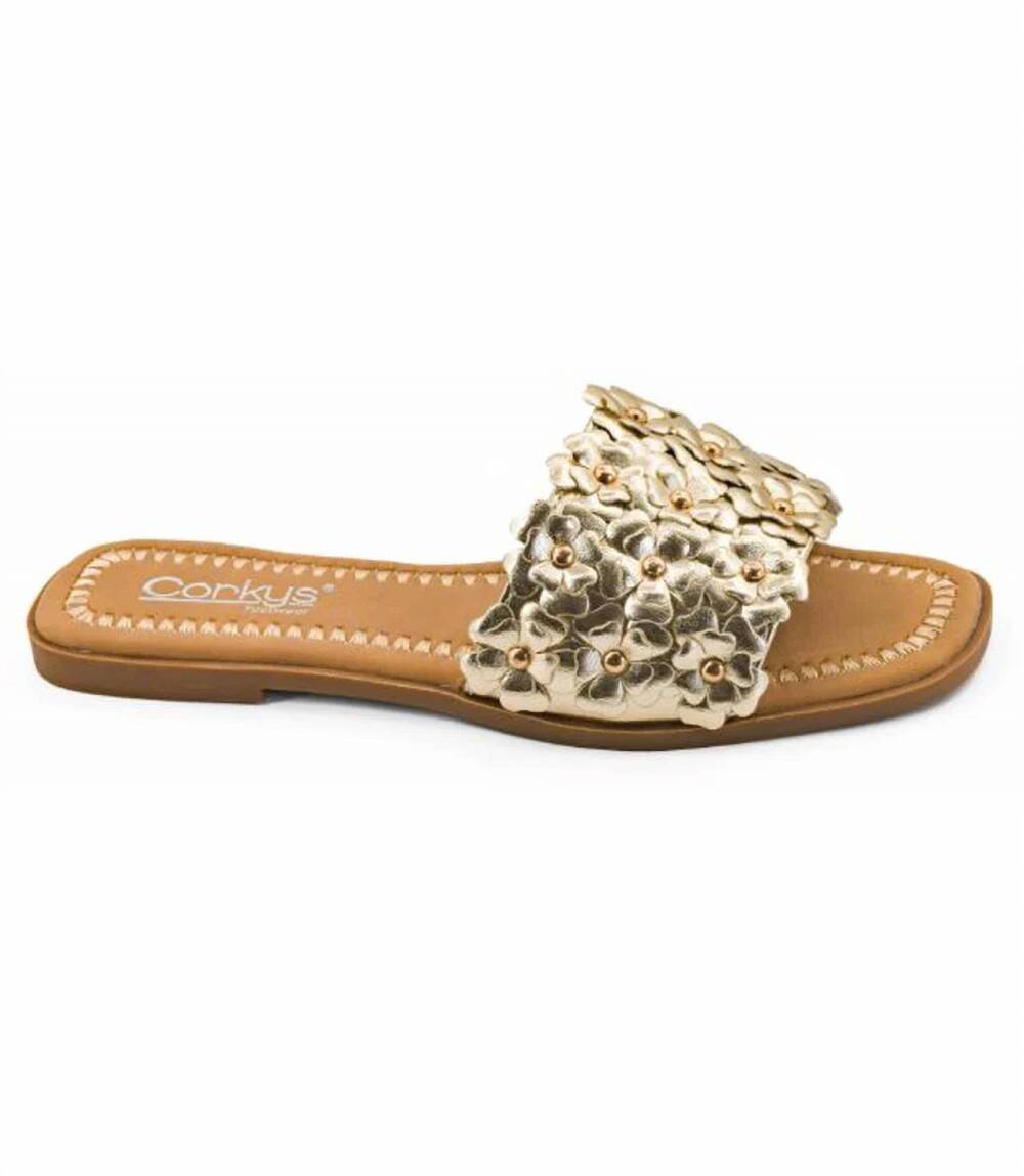 NEW CORKYS FOOTWEAR women's spring fever sandal in gold metallic